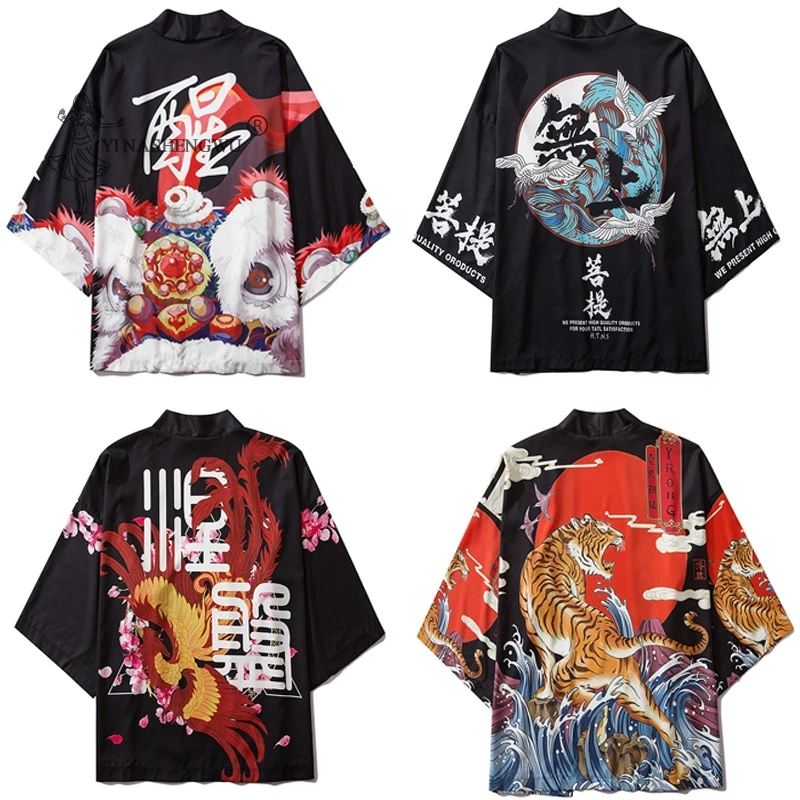 Самурайский кран японское кимоно юката стиль Haori для мужчин и женщин кардиган с