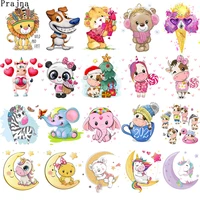 iron on patches cute small animal unicorn cows thermo transfer for clothes stickers cartoon bear badges washable diy t shirt