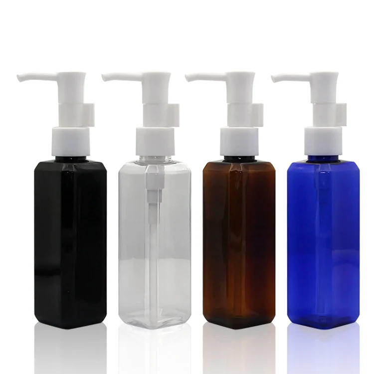 100 мл несколько цветов ПЭТ бутылка квадратной формы с насосом для