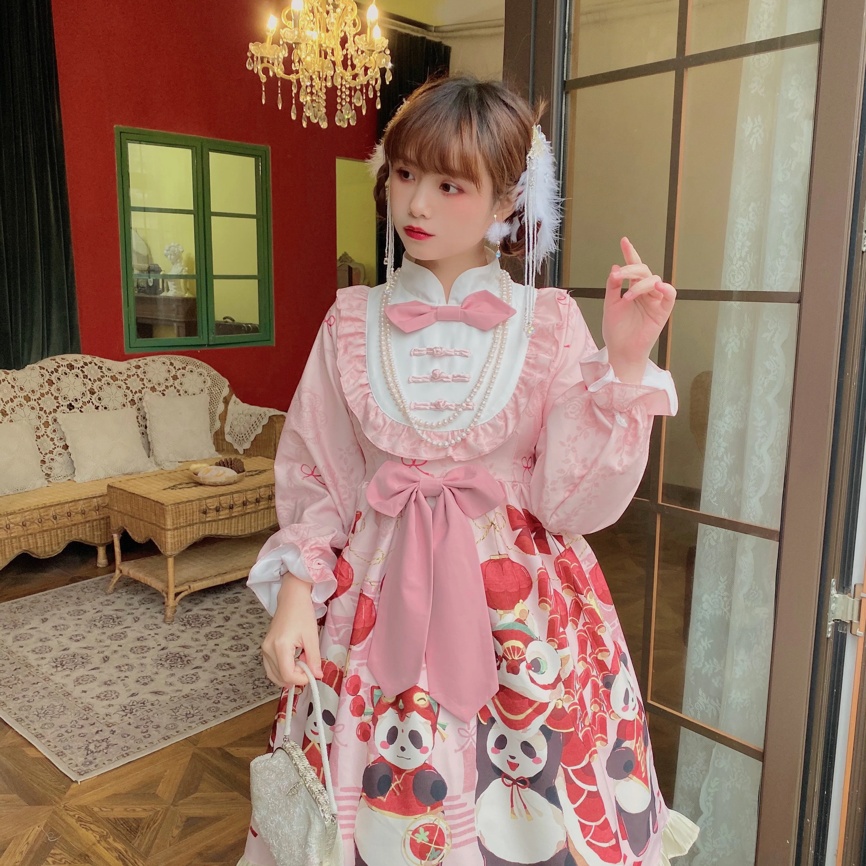 

Princess tea party sweet lolita dress vintage lace bowknot cute printing victorian maid kawaii girl gothic lolita op loli cos
