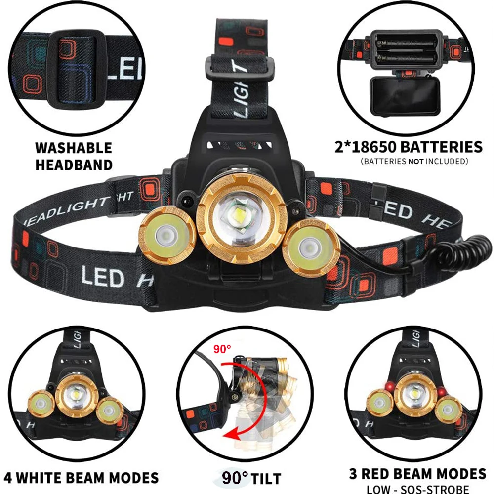 

Sensor Headlight Cree T6 LED Rechargeable Headlamp Waterproof-Zoomable Flashlight-Torch-Working Light Outdoors Fishing Camping