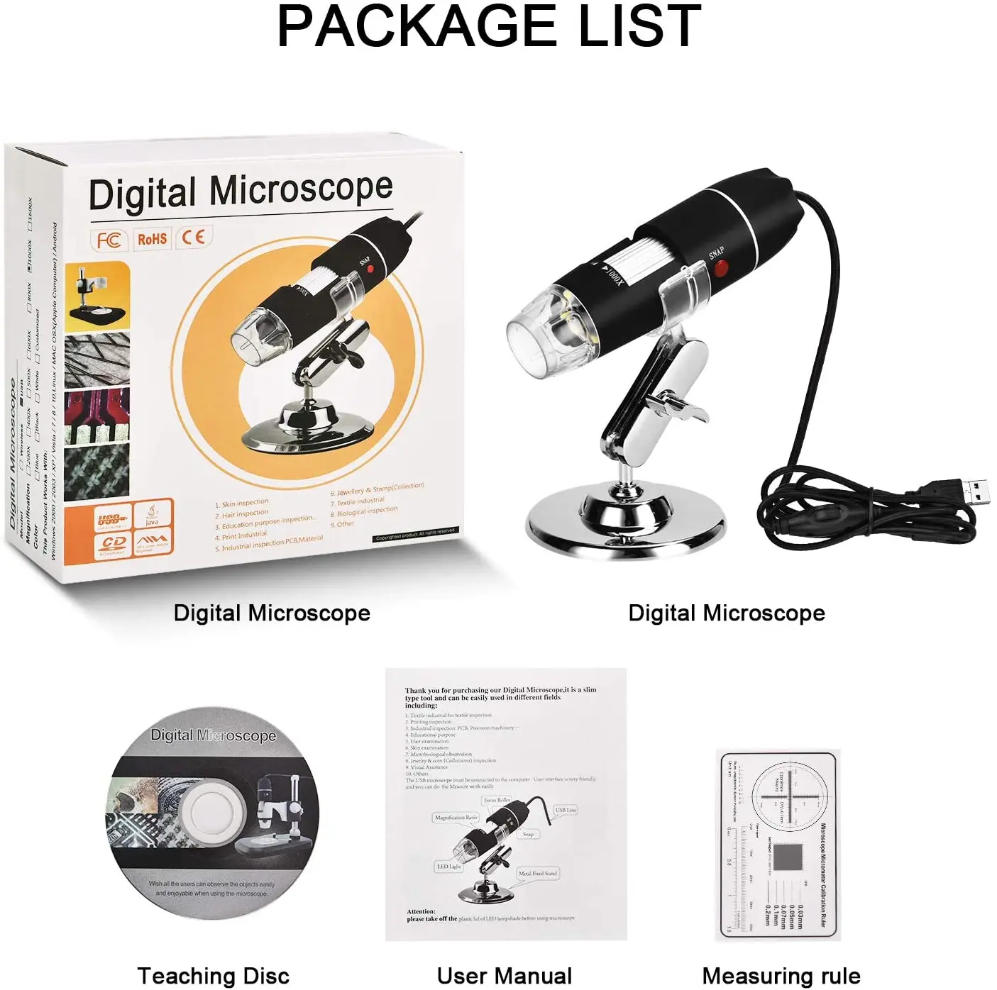 Цифровой микроскоп с USB портативный ручной увеличением 40 1000 раз и 8 светодиодный