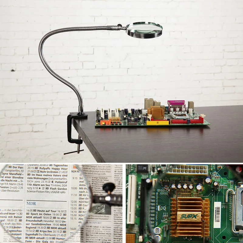 5X светодиодный осветительный Лупа металлический шланг увеличительное стекло