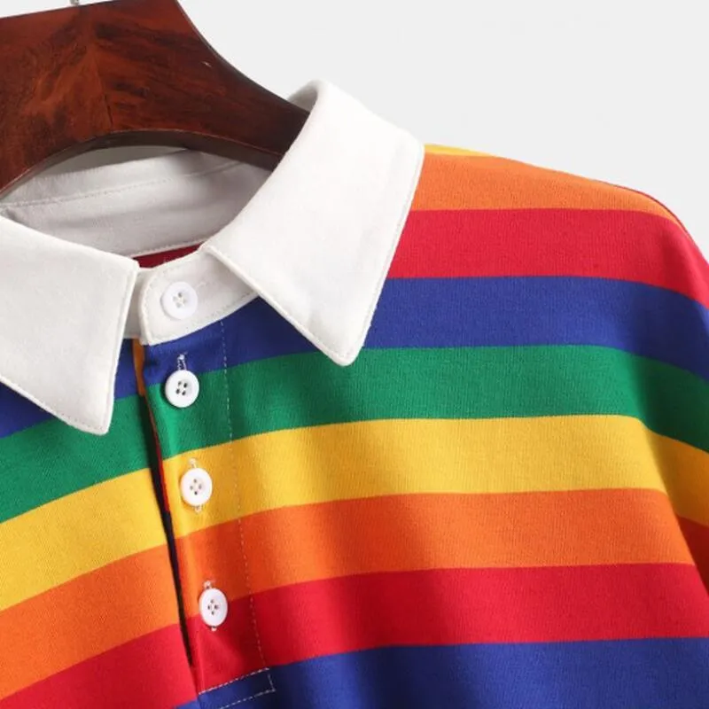 2021 New  Women Spring Blouse Ladies Girls Rainbow Colorful Stripes Fashion Shirts Female Cloth Top And Blouses