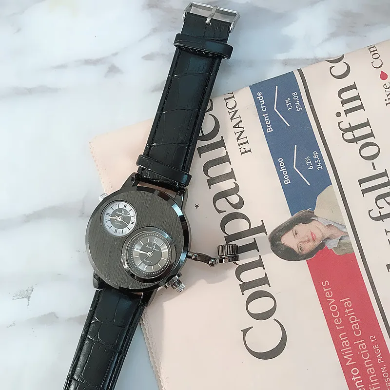 Крутые серебряные мужские часы с двойным дисплеем металлическим циферблатом