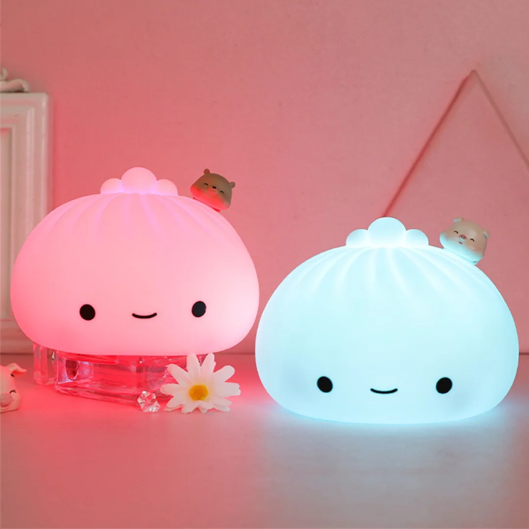 Cute Colorful LED Night Light Bun Bear Pig Cartoon Bedroom Bedside Soft Lamp Christmas Kid Toy Gift Holiday Home Decoration | Лампы и