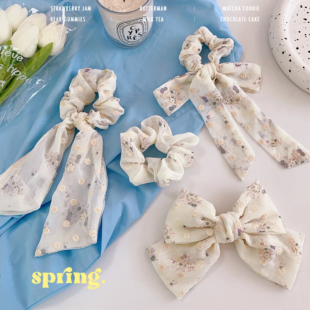 

Summer Floral Girl Series Silk Scarf Headband 2021 New Large Intestine Hair Ring Bow Hair Ornament Headdress Hair Accessories