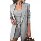 Летний женский костюм, блейзер, пальто, шорты, жилет, комплект из трех предметов, наряд с карманами, однотонная Свободная куртка, офисный женский деловой костюм
