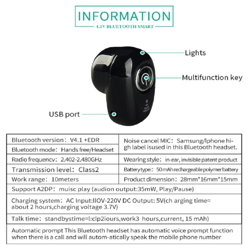 Миниатюрные наушники Bluetooth настоящие беспроводные вкладыши с микрофоном для
