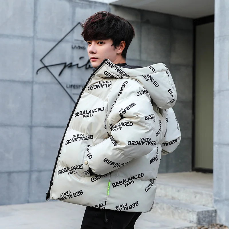 Winter men's short cotton-padded jacket new alphabet printed Stylish  cotton-padded jacket down bread menjacket