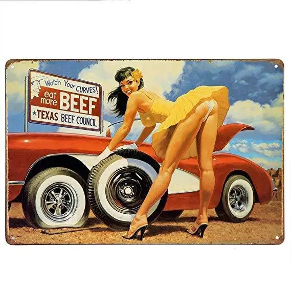 Смотрите как ваши кривые съедают больше говяжьих металлических жестяных знаков |