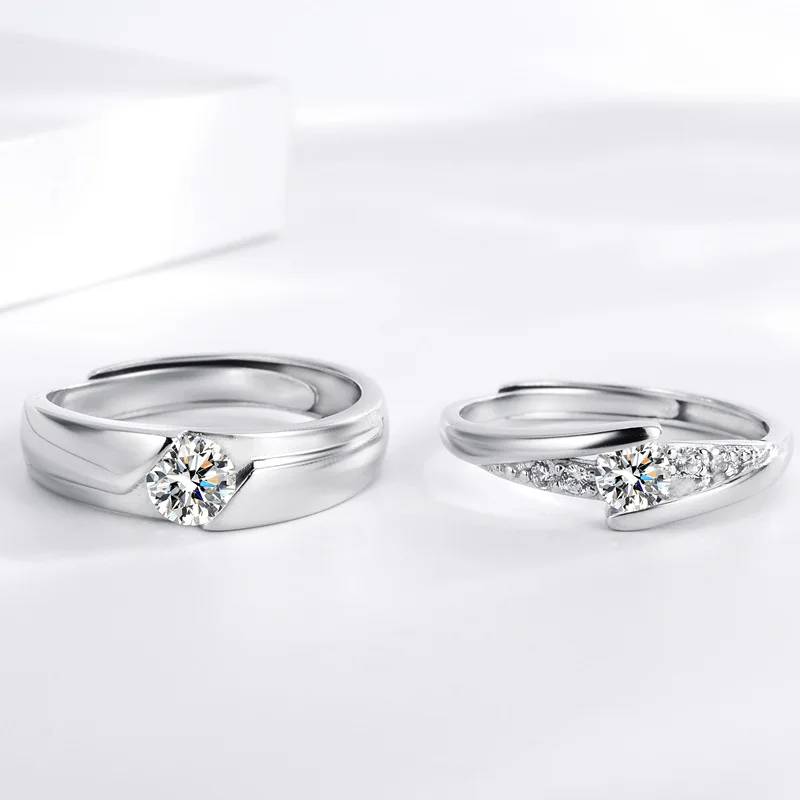

S925 Sterling Silver Couple Ring with Diamonds Personalized Open Pair Ring Proposal Ring Gift 925 Silver Ring Set