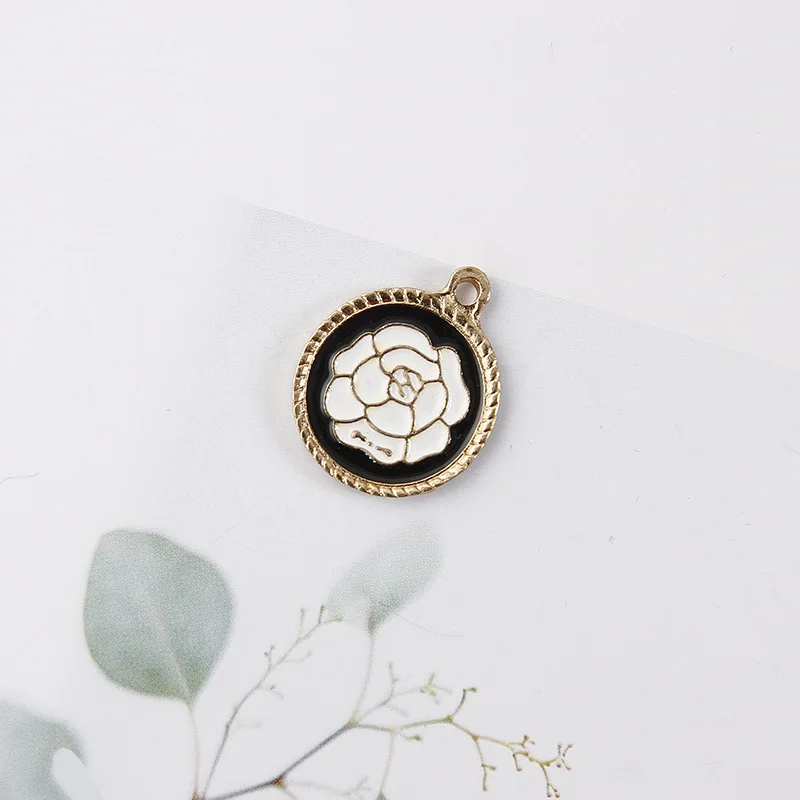 10 шт./лот круглые эмалевые подвески в виде Розы металлические золотые ручной
