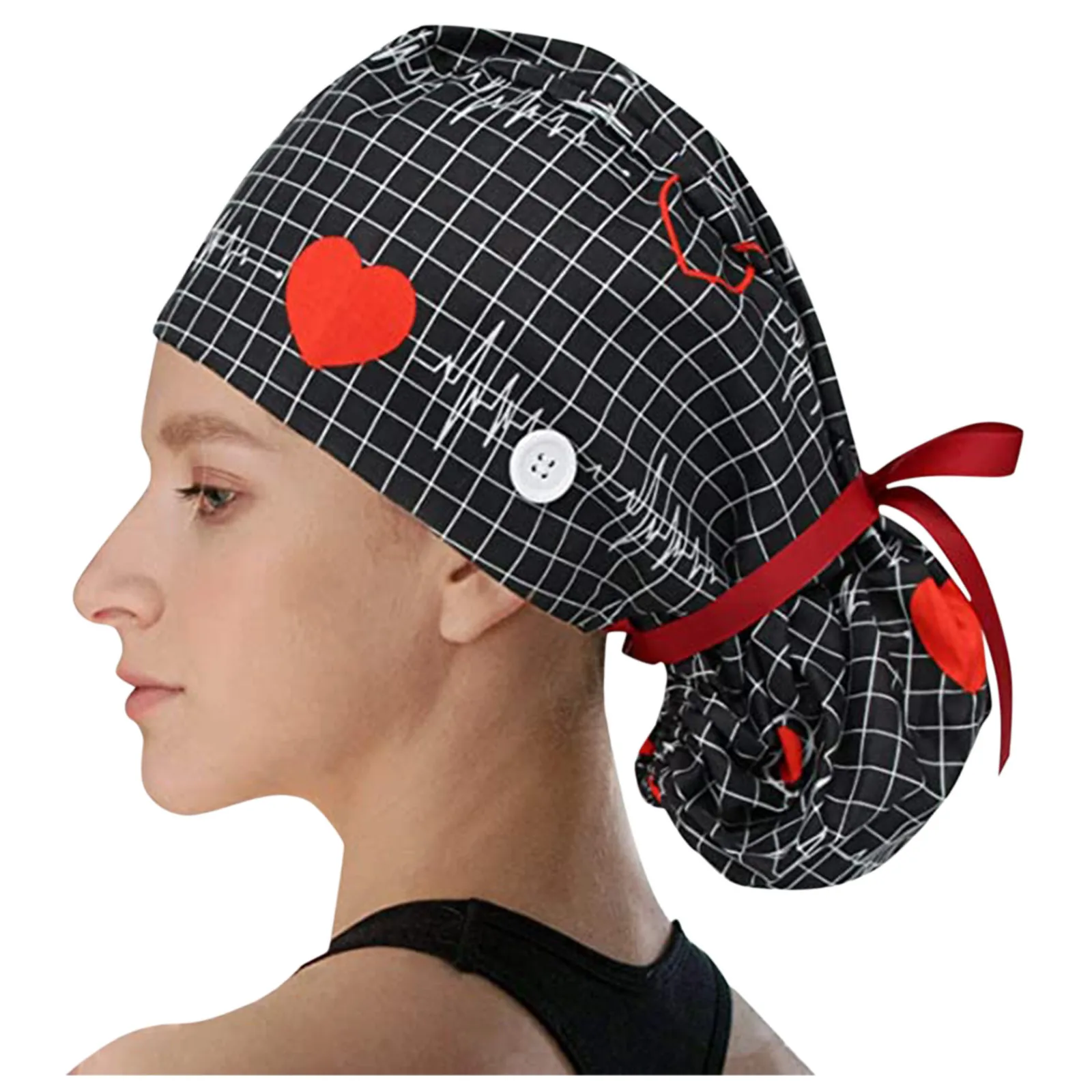 

Gorros Enfermera Adjustable Scrubs Nurse Hat Floral Button Sanitary Cap Sweatband Print Cotton Surgery Cap gorros quirurgicos L*