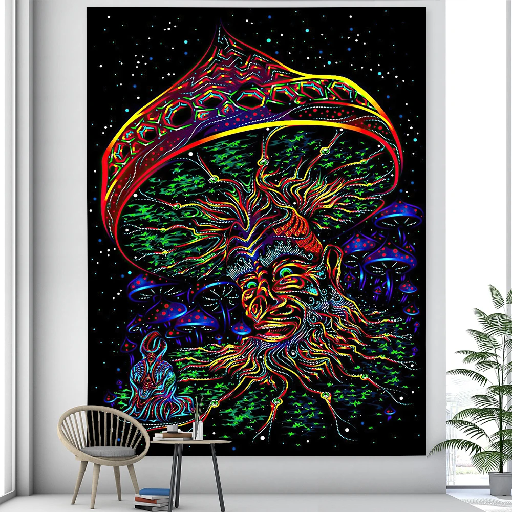 

Psychedelic Scene Mushroom Home Art Tapestry Bohemian Decoration Tapestry Hippie Yoga Mat Large Size Sheet Sofa Blanket