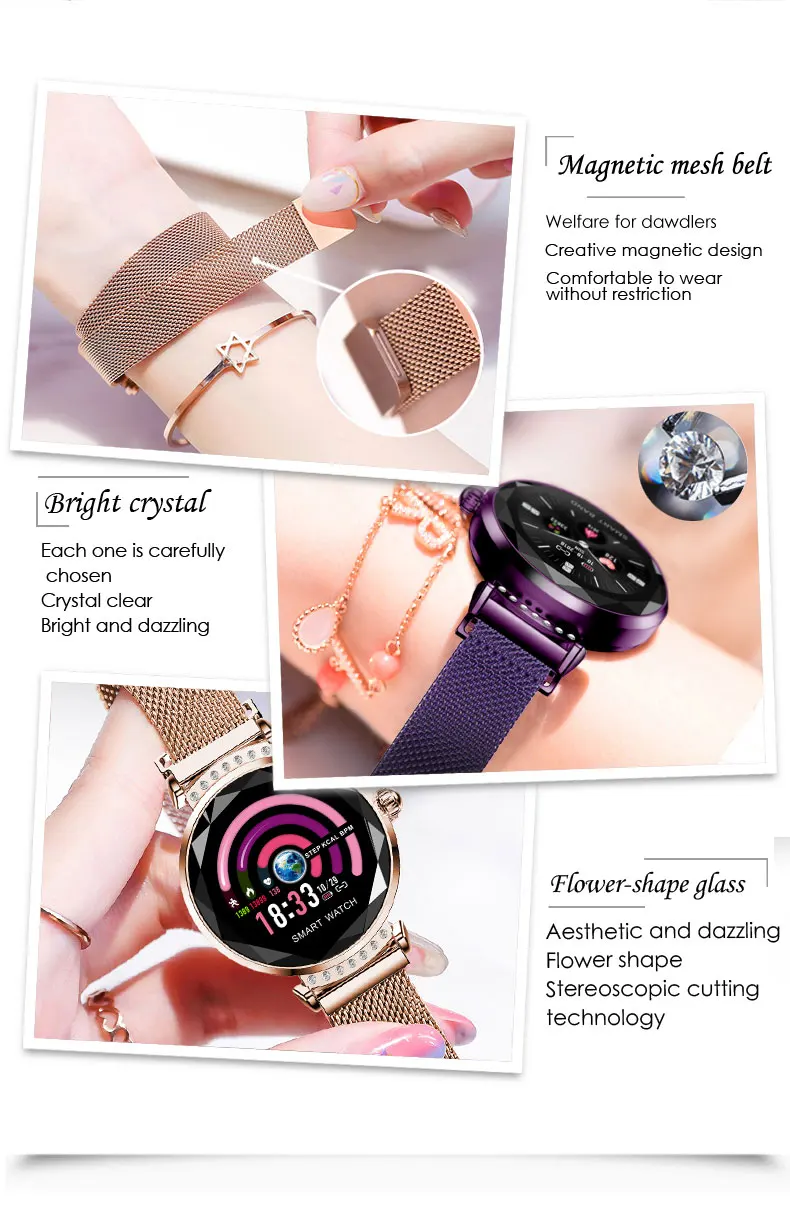 Женские Смарт-часы Smartwach H2 модные водонепроницаемые часы со стразами и защитой