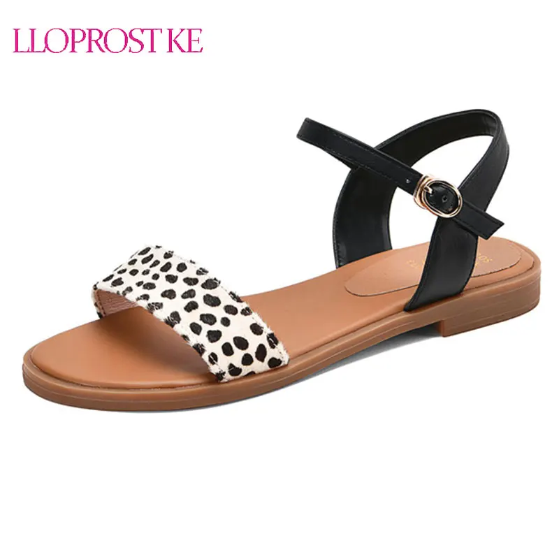 

Lloprost ke 2020 big size 31-43 women sandals genuine leather shoes leopard summer casual shoes ladies buckle flat sandals