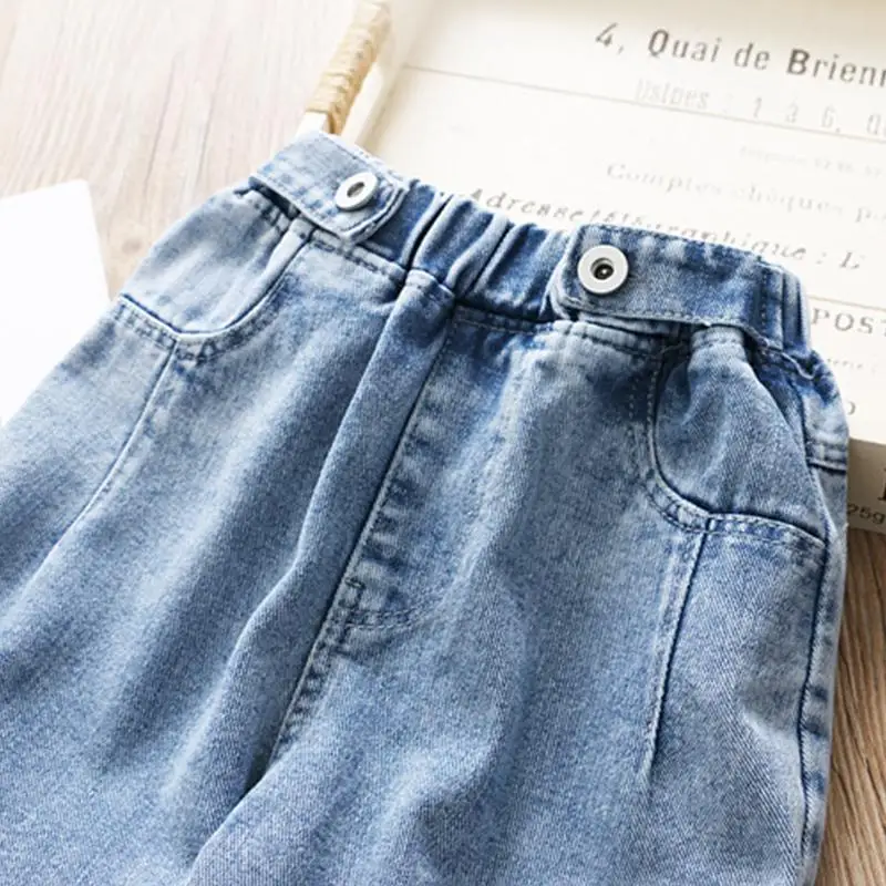 Детские модные джинсовые брюки chifuna с дырками и украшением из жемчуга для девочек