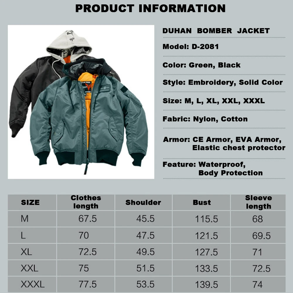 

DUHAN Motorcycle Jacket Men's Waterproof Body Protective Gear Motocross Removable Keep Warm Liner Windproof Moto Cycling Jacket