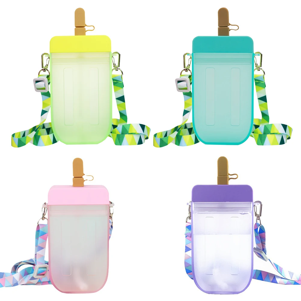 

300ml Plastic Water Bottle Transparent Outdoor Drinking Cups Kettle for Adult Children Sports Bottle with Shoulder Strap