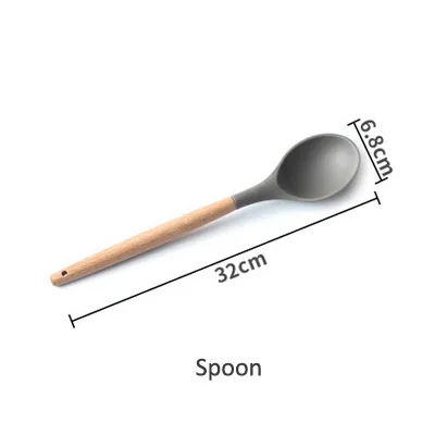 Spoon ERMAKOVA силиконовая кухонная утварь с деревянной ручкой с антипригарным шпателем ложка Тернер суп ковш венчик кухонные инструменты для приготовления пищи гаджет - Цвет: Spoon