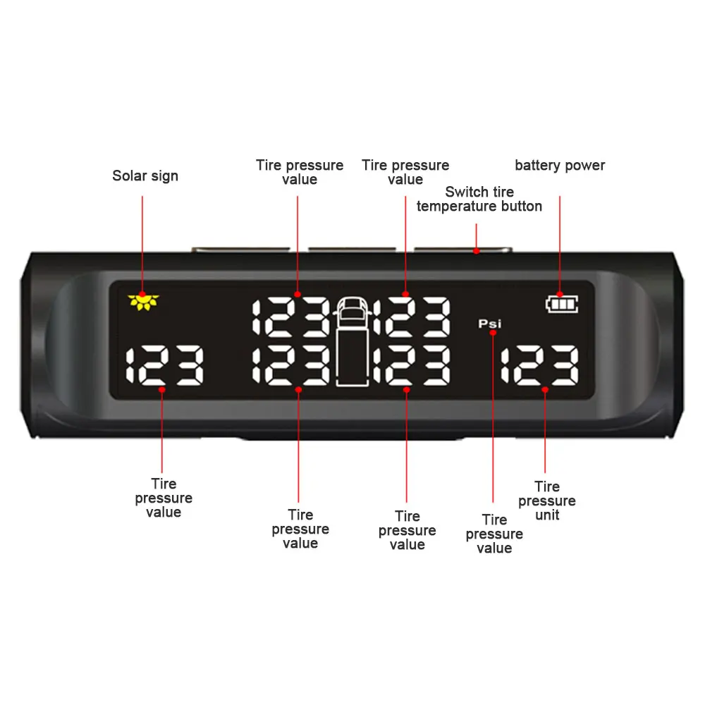 433 92 МГц TPMS USB Солнечная зарядная панель Автомобильная сигнализация давления в