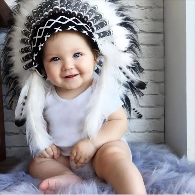 

Children Party American Native Indian Feather Headdress Hat Photography Prop for Halloween Party