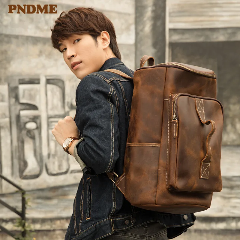 Designer do Vintage Viagem ao ar Pndme Natural Crazy Horse Couro Masculino Grande-capacidade Mochila Casual Genuíno Livre Grande Bagpack