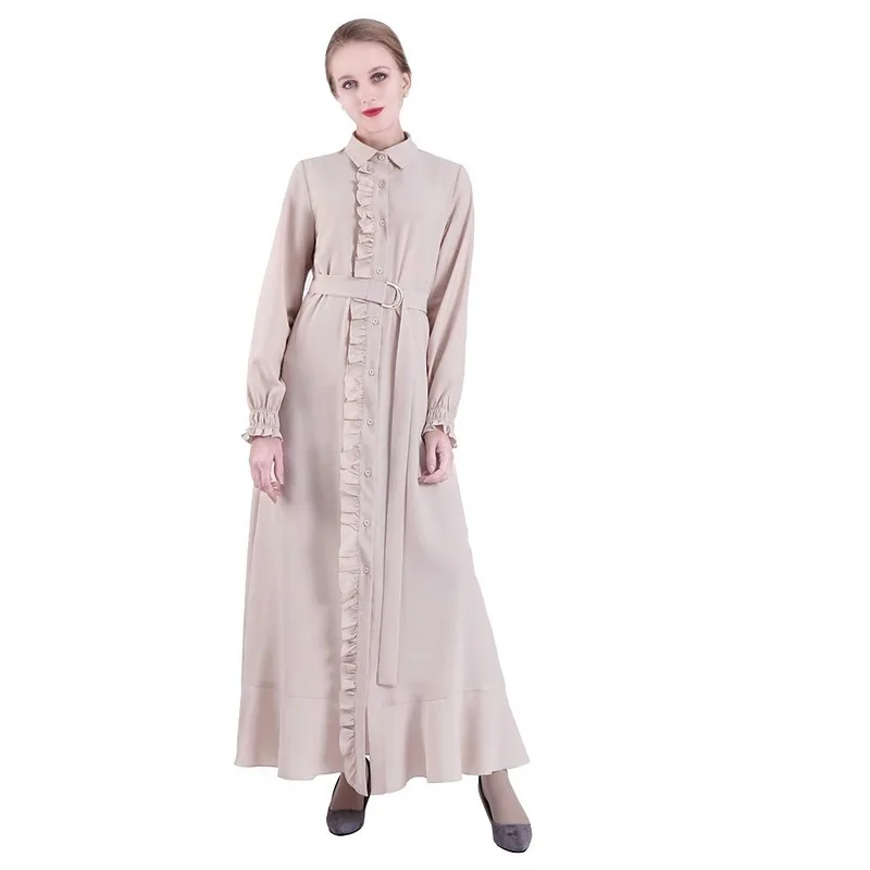Arabic Islamic Dubai Kaftan Abaya Middle Eastern Muslim Moroccan Rufflse Dress Turkey Elegant Casual Femme | Женская одежда