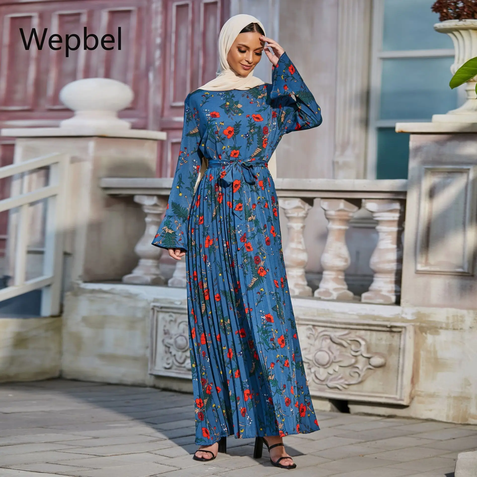 

Платье-качели Wepbel с высокой талией, плиссированное мусульманское платье, Арабская абайя, длинное исламское платье на шнуровке, большой разм...