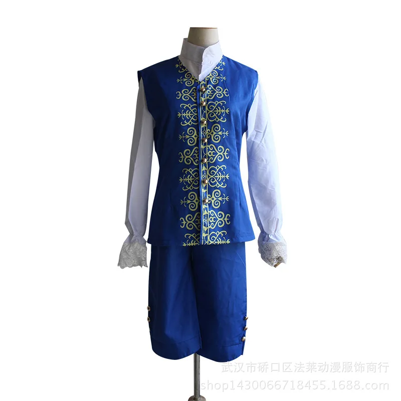 

Movie Beauty and the Beast Cosplay Costumes Prince Formal Dress Blue Full Suits With White Shirt Ccarf Blue Gentleman Cos Coat