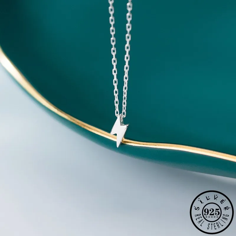 

925 Sterling Silver Small Cute Lightning Pendant Necklaces Minimalist Jewelry Gifts for Women