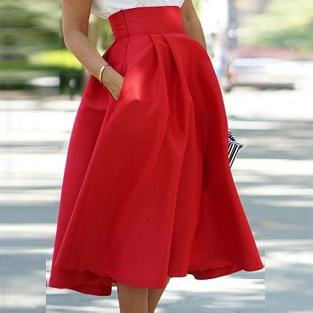Женская Расклешенная юбка трапеция с высокой талией плиссированная миди