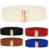 80 hot sale lady solid color buckle wide faux leather elastic waistband belt for jeans pants clothing accessories