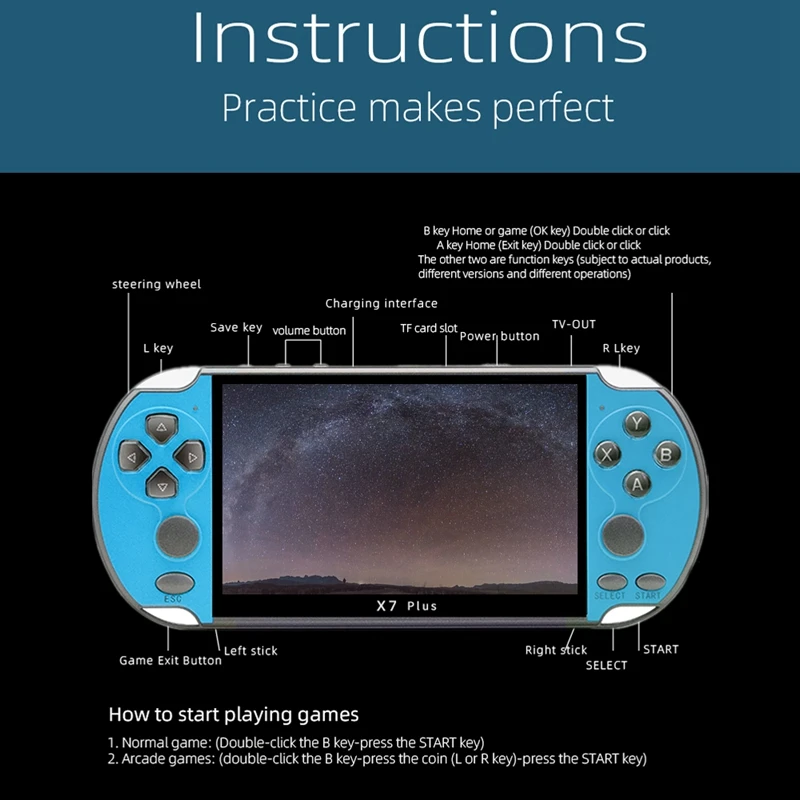 

X7 Plus 5.1 Inch Handheld Game Console Portable Video Game Console 8GB Memory Built-in 10,000 Games