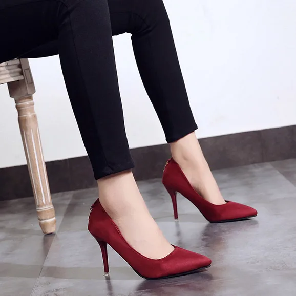 

Concise Wild Female Single Shoes Korean Fashion Pointed High Heels Shallow Mouth Sexy Suede Work Shoes Concise Womens Pumps