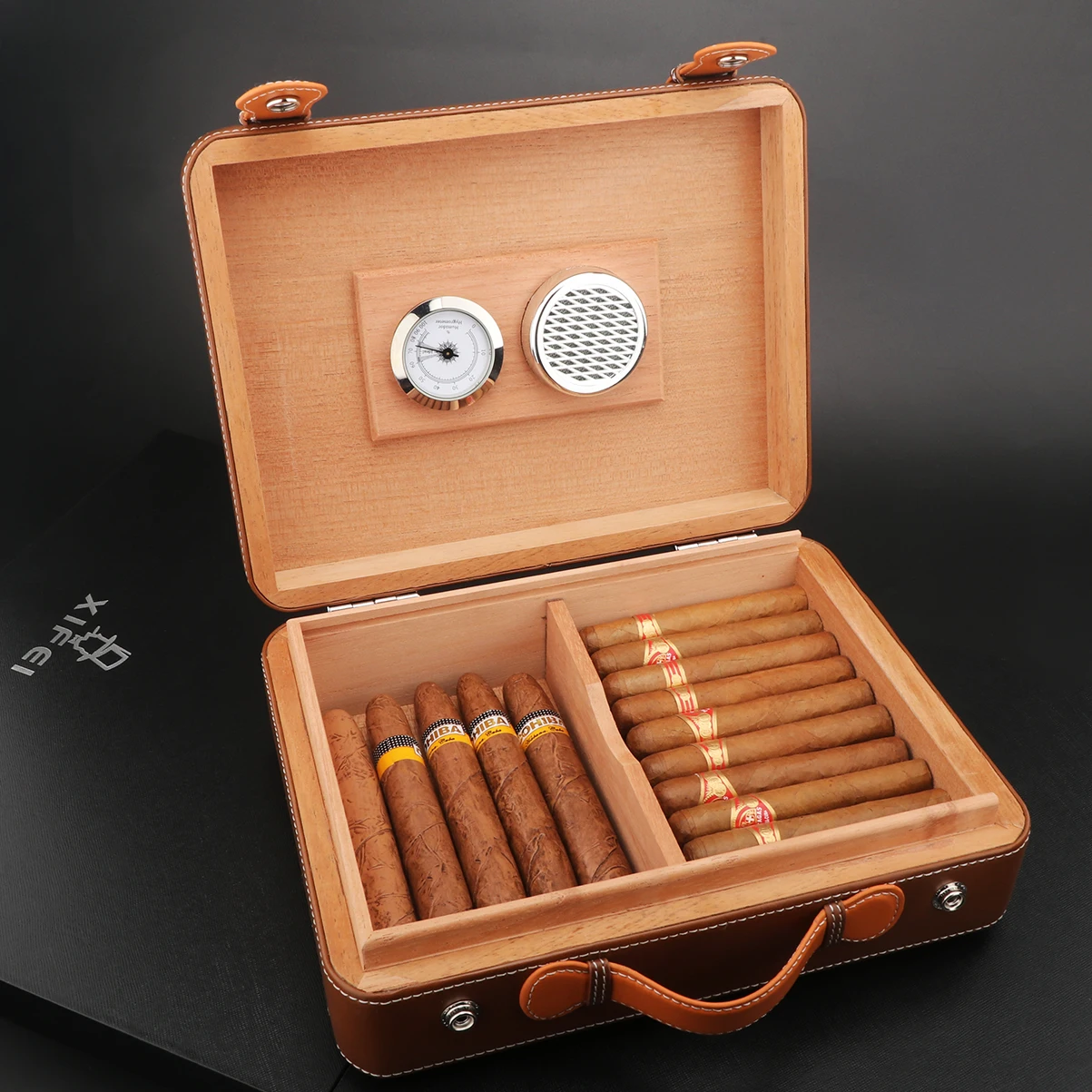 Фото XIFEI дорожный увлажнитель для сигар Box W/увлажнитель с гигрометром 50pcs Емкость кедрового дерева для Cohiba портативные аксессуары для курения №4