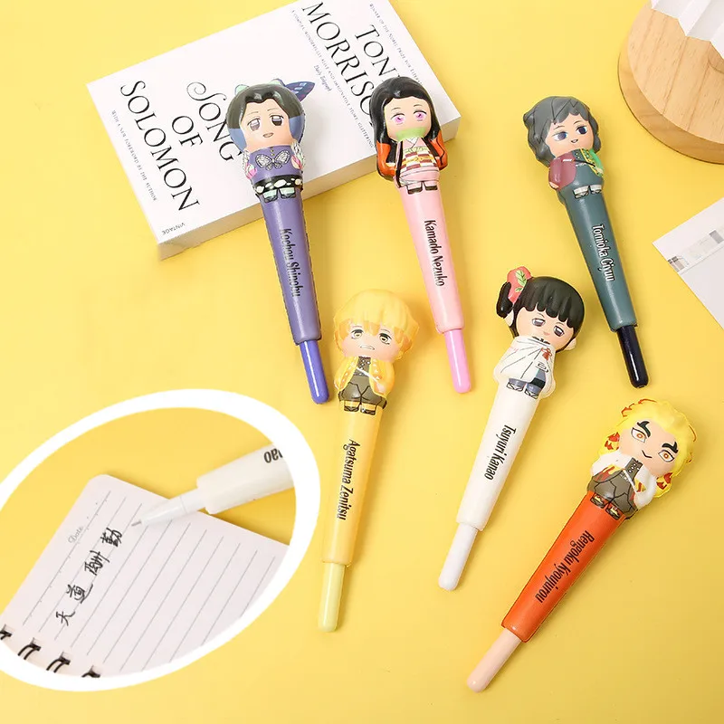 

1Set of 8 Sticks Demon Slayer Pressure Relief Pen Creative Cartoon Mini Characters Name Exclusive Logo Stationery Office Gel Pen