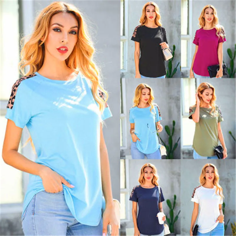 Новинка женская футболка с леопардовым принтом на плечах хлопковая рубашка