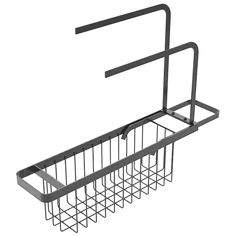 

Mobile Telescopic Sink Rack Perforation-free Kitchen Storage Multi-function Shelf Drain Rack Carbon Steel Material