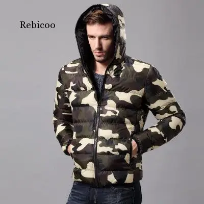 Осень-зима Мужская камуфляжная одежда с капюшоном парки на пуху мужской тонкий