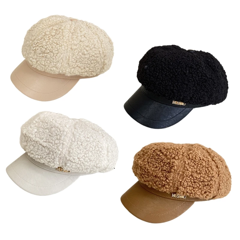 

M89E Solid Color Lamb Wool Beret Retro Leisure Artist Octagonal Hat Autumn Winter