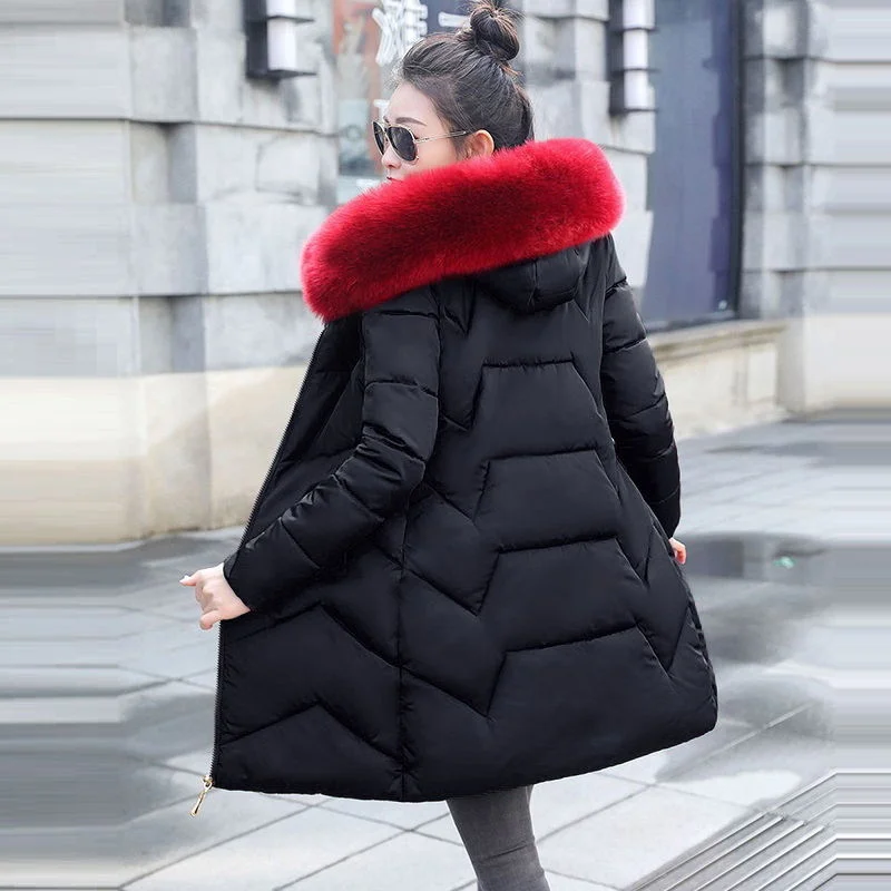 

2021Big Fur Women Plus Size SXL Parkas Winter Jacket Women Hooded Fashion Winter Female Coat Detachable Fur collar Warm Outwear
