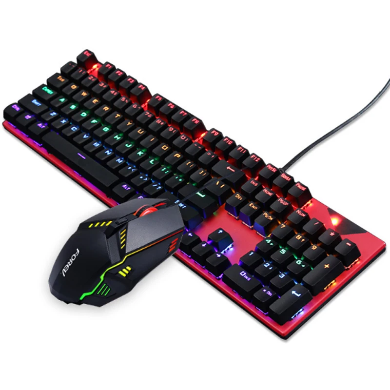 

Gaming Mechanical Keyboard 104-key Green Axis RGB backlit USB Wired Keyboard and Mouse Combos Level 8 waterproof for PC Laptop
