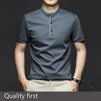 summer mens mercerized cotton stand up collar short sleeved t shirt ice silk half sleeved middle aged polo shirt summer 2021 me