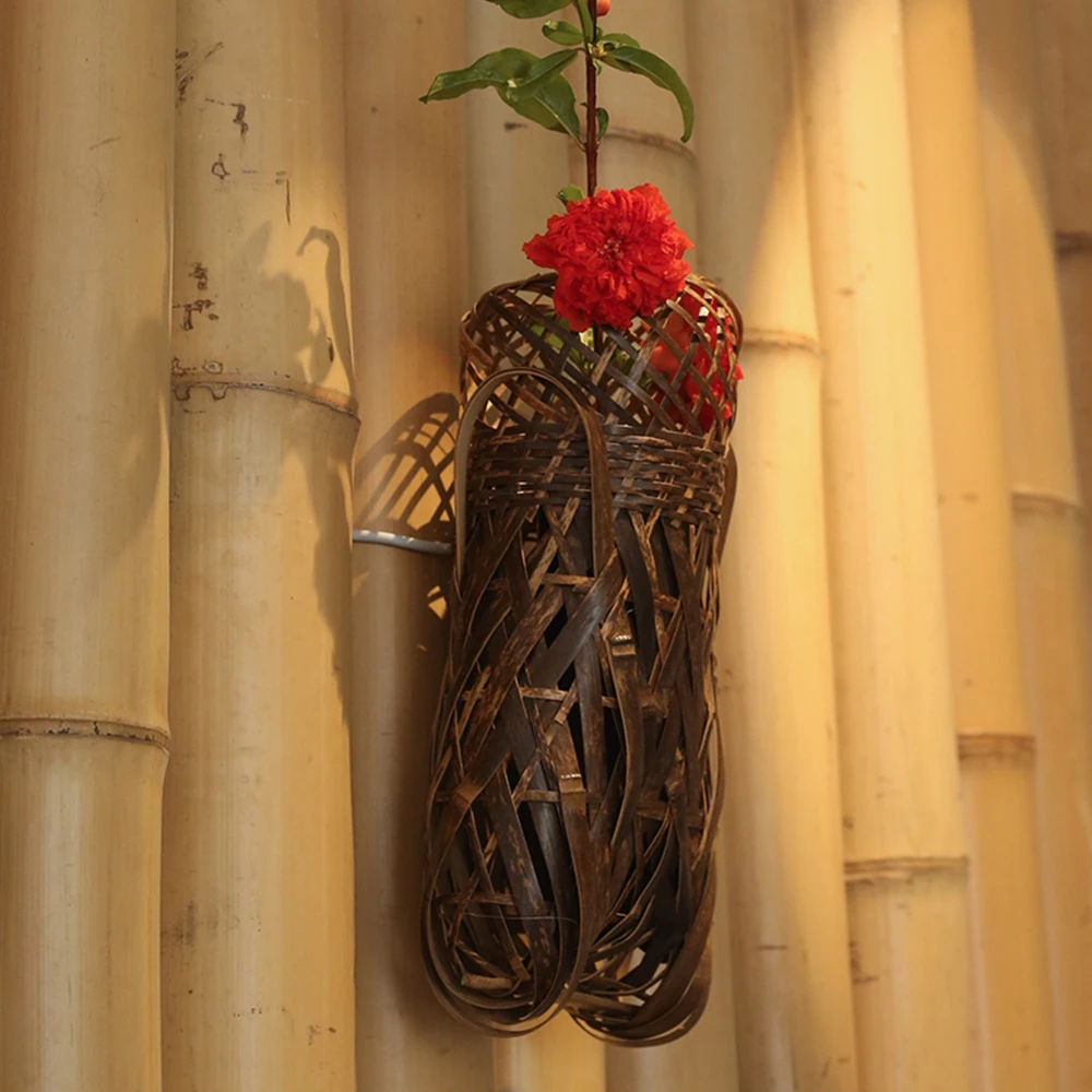 

Japanese Style Storage Water Hanging Bamboo Bonsai Vase Retro Flower Basket Indoor Outdoor Potted Plants Pot With Bamboo Tube