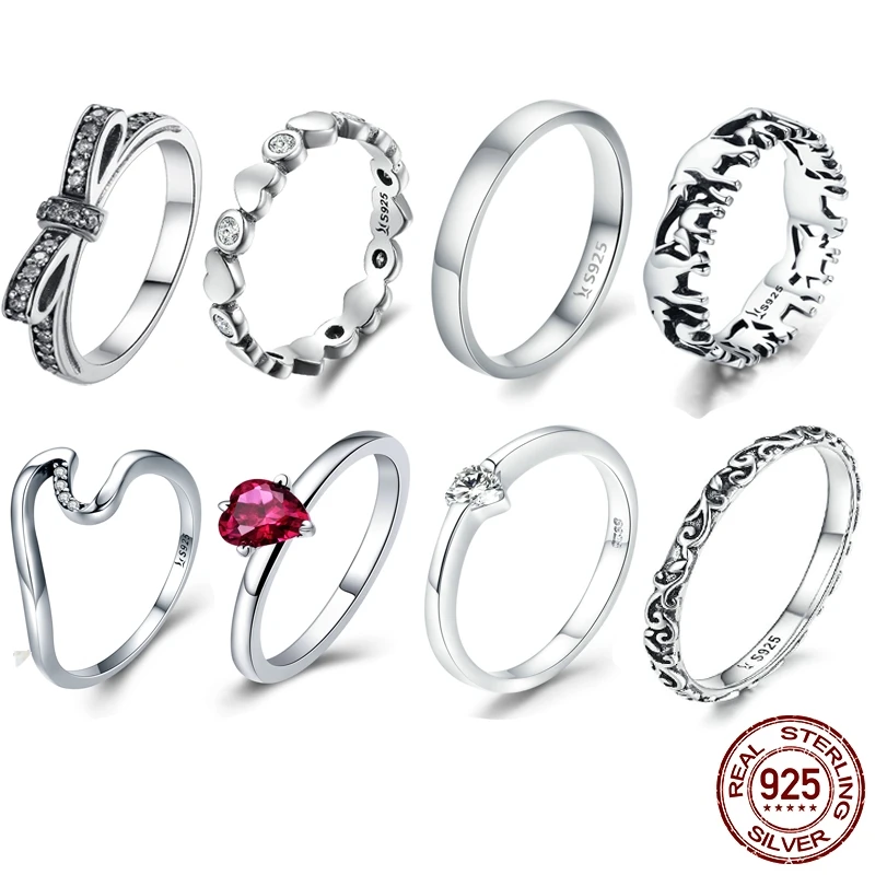 Женское кольцо на палец Bisaer Черное и серебряное из 100% стерлингового серебра 925