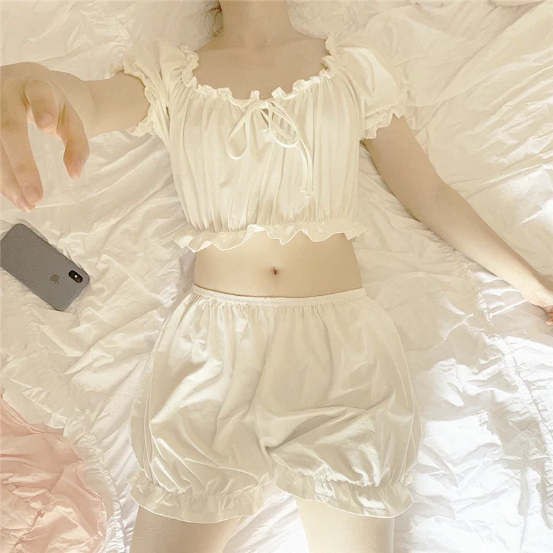 Комплект пижамный Женский из Сексуальное белье-Пижама хлопка и шорт белый |