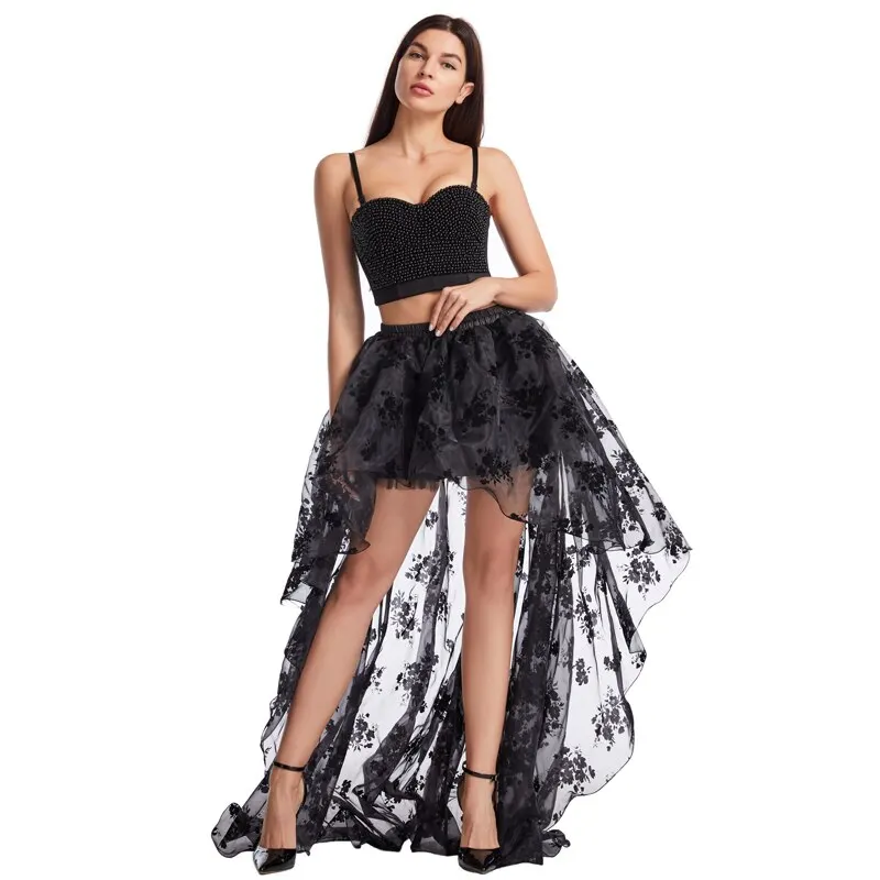 

Корсет в готическом стиле, пикантные черные сапоги с жемчугом и бисером бюстгальтер пуш-ап, укороченный топ-Бюстгальтер и юбка, модная блузк...