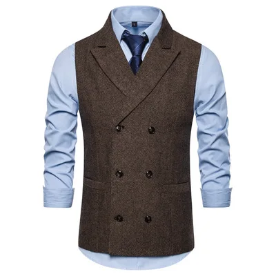 

Men's suit vest autumn and winter new fashion men's casual suit vest European yard double-breasted herringbone vest 028